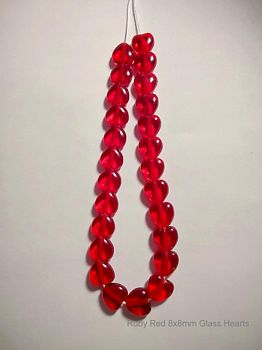 (image for) Ruby Red Glass Heart shaped beads